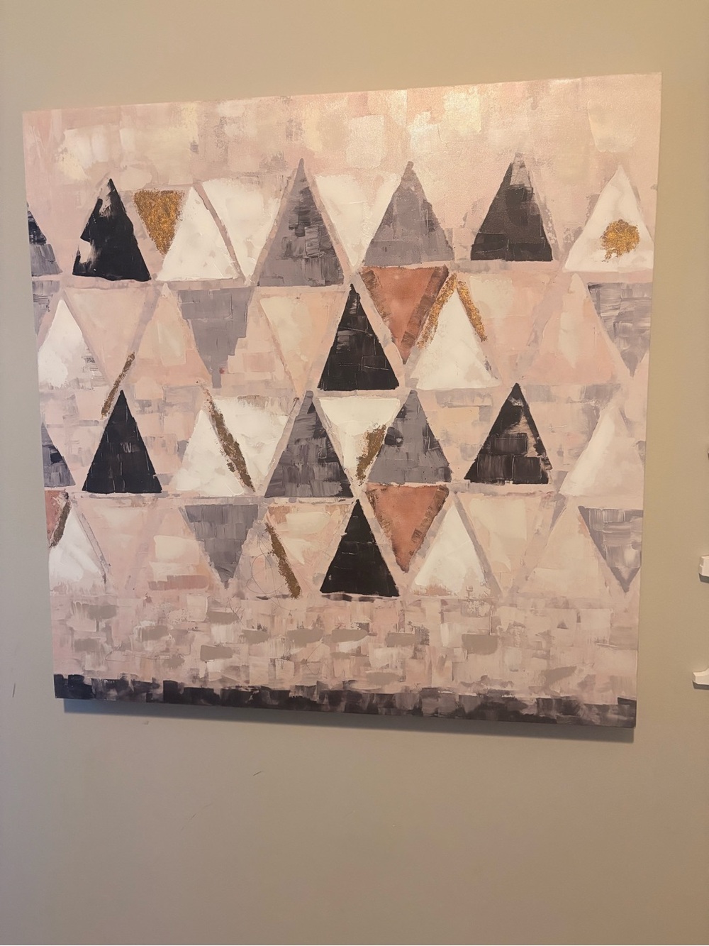 Geometric Triangle Abstract Wall Art in Blush, Black & Gold Accents